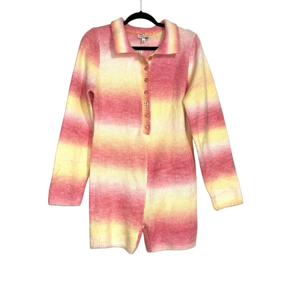 NWT Fashion Nova Olivia Ombre Long Sleeve Sweater Romper XL in Pink Combo - Picture 2 of 8